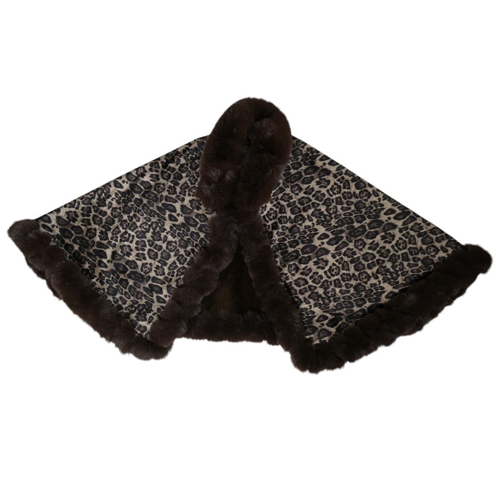 Vince Camuto OS Open Neck Leopard Print Fur Trim Shawl V4642533 – One Size - Picture 4 of 9